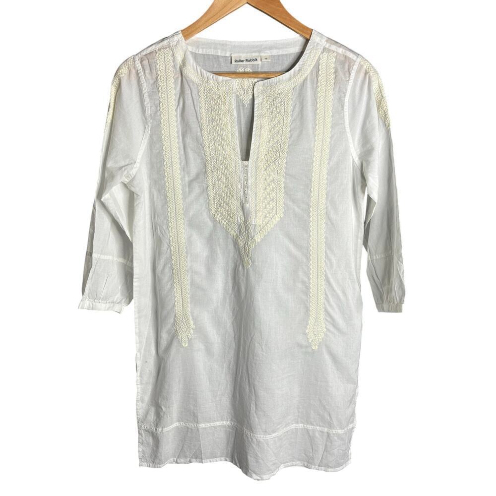 Roller Rabbit 3/4 Sleeve Tunic Top White Size XS